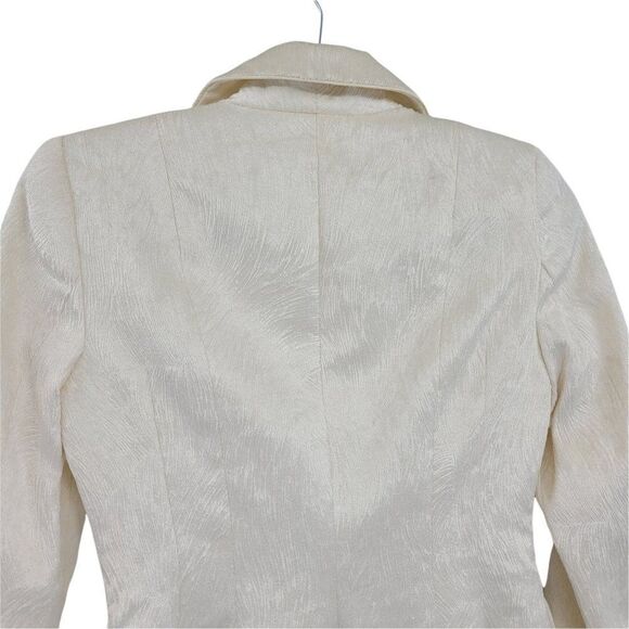 Vtg Bebe Textured Faux Fur Hollywood Glam Smoking Jacket Blazer Ivory Sz 2 - Picture 7 of 11